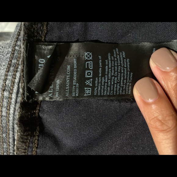 100% Cotton AllSaints Distressed Grey Studded Jean Mini skirt size 10 NYE Party - Picture 9 of 12